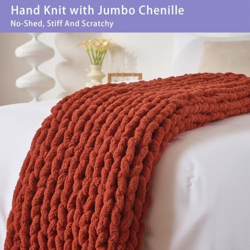 Bigacogo Chunky Knit Throw Blanket for Couch, 40x60 inches, Rust Red - Image 5