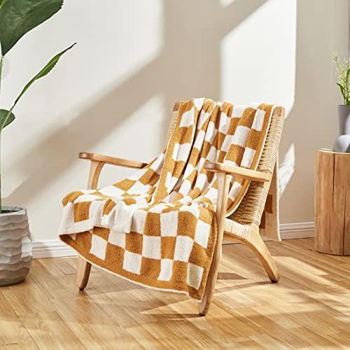 CozeCube Orange White Reversible Checkered Knit Throw Blanket 50"x60" - Image 2