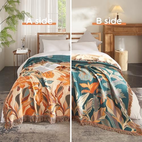 Boho Throw Blanket for Bed 80”x90”, 100% Cotton Blanket for Couch Sofa - Image 2