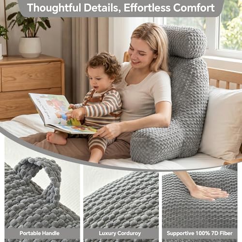 Reading Pillow for Bed with Adjustable Neck Support,XXL Gray Corduroy - Image 4