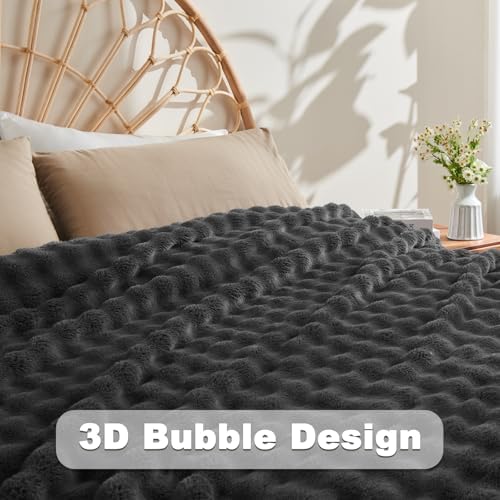 NEWCOSPLAY 3D Bubble Flannel Throw Blanket for Couch Dark Grey, 50"×60" - Image 5