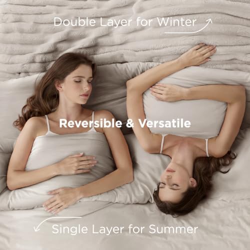 Bedsure Gentlesoft™ 2-in-1 King Size Comforter Set and Detachable Fluffy Blanket, Beige Bedding Set for All Season Use, Detachable Design for Space Saving (Includes 2 Pillow Shams, 2 Pillowcases) - Image 4