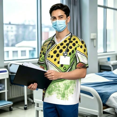 Men's Scrub Top,V-Neck Spill Wrinkle Resistant,3 Pockets-Pickleball Trend (6) - Image 3