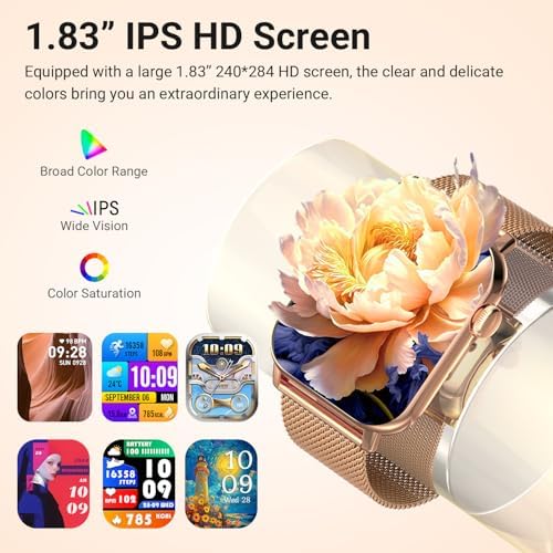 Smart Watches for Women - 1.83'' HD 2026 Fitness Tracker with Answer and Make Calls with 120+ Sport Modes IP68 Waterproof Heart Rate Sleep SpO2 Monitor and Compatible iPhone and Android (Gold) - Image 3