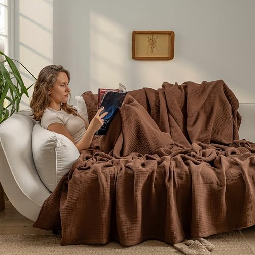 Muslin Blanket - Pure 100% Turkish Cotton Airy Soft Light Versatile Gauze Throw Blanket for Bed, Couch, Sofa (Dark Brown, Throw Size (50" x 66" inch)) - Image 2