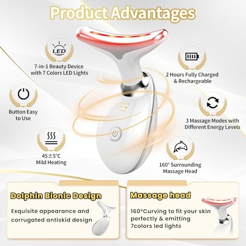 Face Light Therapy Device, Based on Triple Action LED, Thermal, and Vibration Technologies, Face and Neck Beauty Device with 7 Color LED for Home Use, Improve Skin(Glossy White) - Image 2