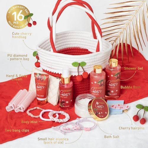 Spa Gifts for Women, Cherry & Berry Spa Gift Set for Teenage Tote Bag, Shower Gel, Hand & Body Lotion, Hitrees Birthday for Best Friend Woman, Mom, Mothers Day,Christmas Gift for Women - Image 2