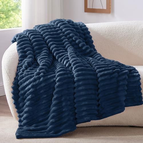 BEDELITE Ribbed Twin Blanket for Couch & Bed, Navy, 60"x80" by BEDELITE