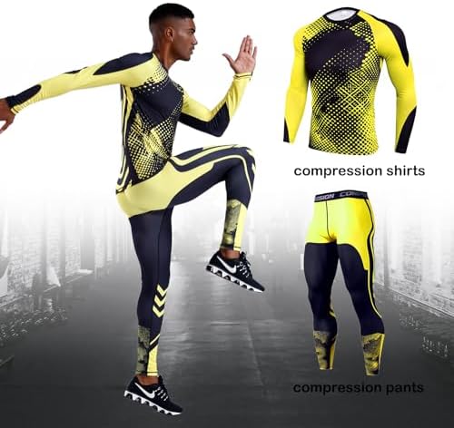 OEBLD Men's Workout Compression Clothes Long Sleeve Compression Shirts and Pants Thermal Base Layer Set - Image 2