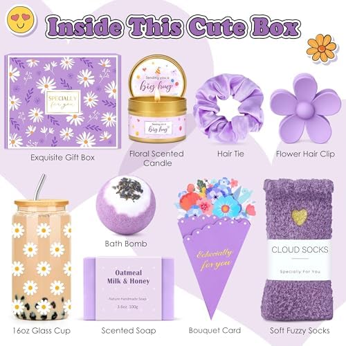 Gift Baskets for Women Unique Birthday Gifts for Women self care cheer up gifts set pick me up gift box for Woman teen girls best friend Sister Ladies Friendship Her - Inspirational Purple Present - Image 7