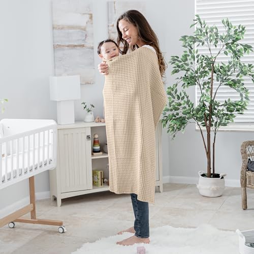 Comfy Cubs Waffle Weave Baby Blanket - 40” x 40” Cotton Blanket with Textured Design - Lightweight Swaddle for Bed, Crib, Stroller, or Couch - Soft and Cozy Cover for Toddlers, Boys & Girls - Sand - Image 3