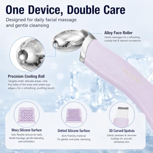 Ice Roller for Face & Eyes, Cooling Facial Roller with Blackhead Remover & 2 Silicone Brushes, Stainless Steel Face Roller for Puffiness, Pores & Deep Cleansing (Purple) - Image 4