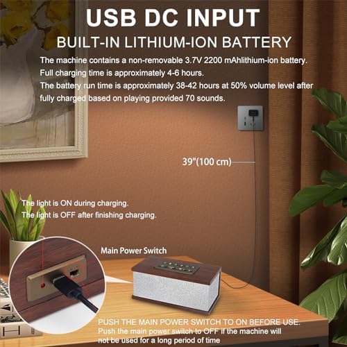 Sound Machine White Noise Machine with 70 Natural Soothing Sounds Sleeping Timer Memory Function 30 Volume Levels Brown Noise Sleep Sounds Machine Powered by USB for Baby Kids Adults,White - Image 6