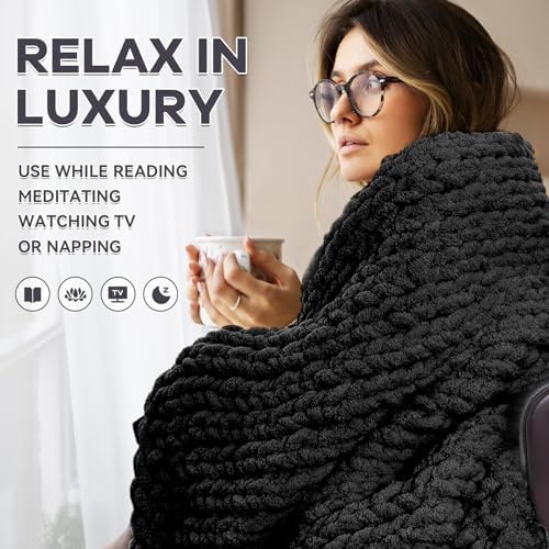 Chunky Knit Throw Blanket for Couch，50x60 Inches Black - Image 4