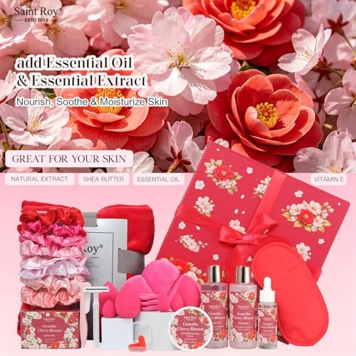 35-Pc Cherry Blossom Rose Get Well Soon Spa Gift Set, Complete Spa Baskets - Image 5