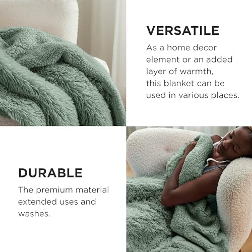 Bedsure Faux Fur Fluffy Sherpa Fleece Queen Bed Blanket Sage Green 60"x80" - Image 4