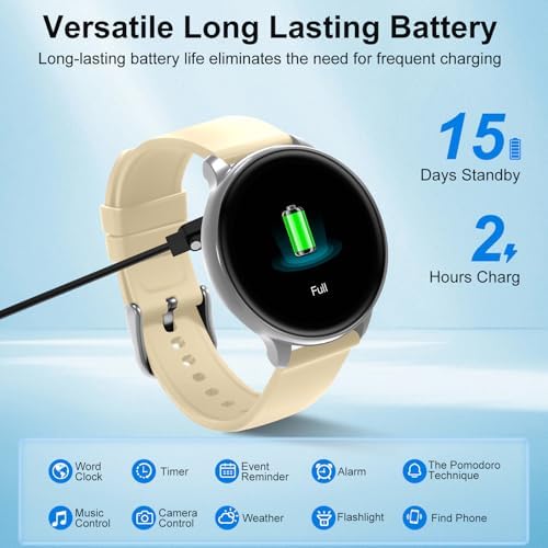 Smart Watch for Men Women Fitness Tracker with 100+ Sport Modes,Activity Trackers for iOS/Android Waterproof/Heart Rate/Sleep/Steps Monitor/Pedometer Monitor Monitor (Silver+Beige) - Image 4
