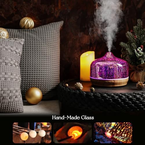 Porseme 500ml Glass Essential Oil Diffuser Aromatherapy Ultrasonic Cool Mist Humidifier 15-21 Running Hours Waterless Auto-Off Air Diffusers for Sleeping Yoga Working Spa(Rose Gold) - Image 5