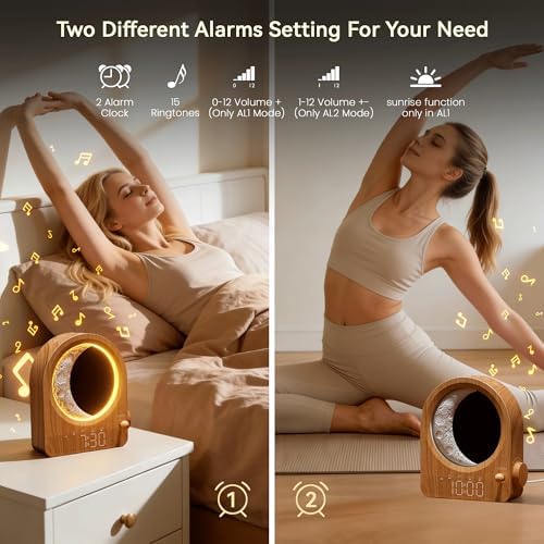 blonbar Dual Alarm Clock for Heavy Sleepers, Dimmable Moon Lamp Gifts - Image 4