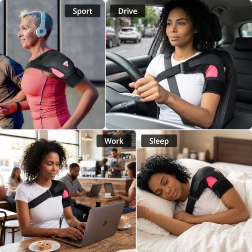 Shoulder Brace - Support & Injury Prevention Brace- Joint Pain Releaser- Shoulder Compression Wrap Strap - Adjustable Injury Accessories for Shoulders - Premium Quality Strap by FIGHTECH (Pink, S-M) - Image 3