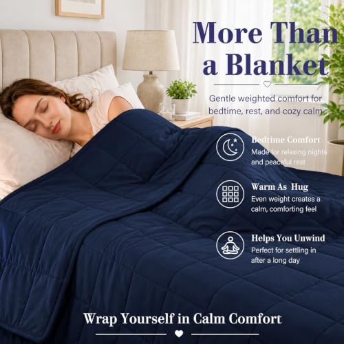 L'AGRATY Weighted Blanket Queen Size（17lbs, 60"x80"） Cooling Heavy Blanket Microfiber for Adults Breathable Big Weighted Throw Blanket for Summer Fall Winter, Navy - Image 2