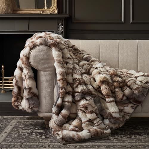 EverGrace Faux Rabbit Fur Bubble Throw Blanket, 60"x80", Beige & Gray by EVERGRACE