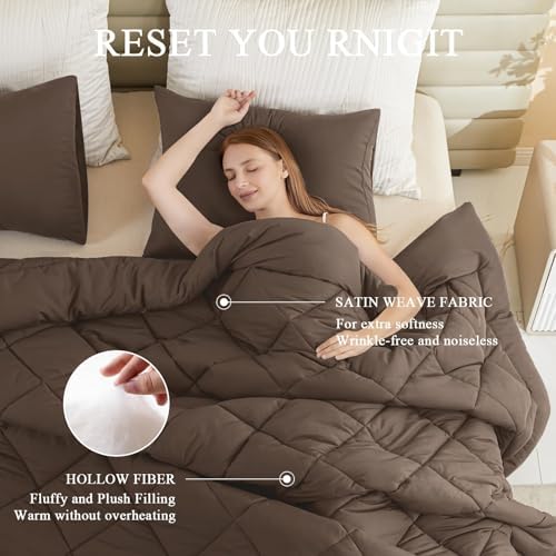 132x120 Alaskan King Comforter, Extra Large King Size Comforter Oversized, All Season Soft Lightweight Quilt Down Alternative Duvet Insert with 8 Corner Tabs(120x132, Brown) - Image 2