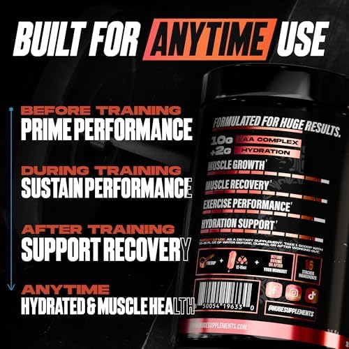Huge EAA + Hydration, Essential Amino Acids Powder, EAAs & BCAAs, Intra & Post Workout Recovery Powder, Muscle Growth, Recovery & Performance, 10g EAAs & Electrolytes, Peach Mango, 30 Servings - Image 5