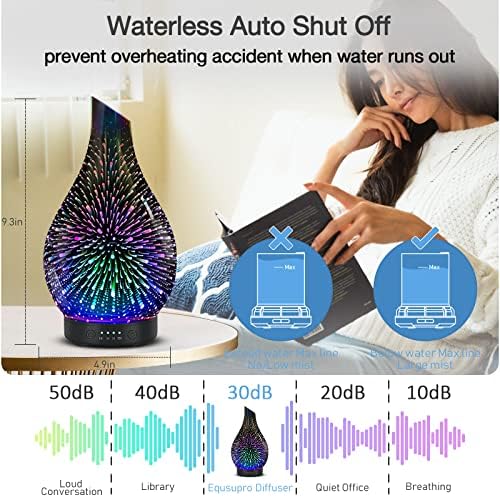 Aromatherapy Essential Oil Diffuser for Home- Art Glass Diffuser for Essential Oils with Waterless Auto Shut-Off 4 Timer 7 Colors LED Night Light for Home Office Decor Gifts for Women - Image 6
