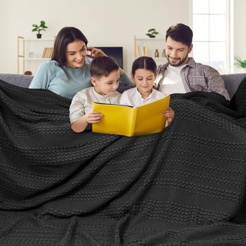 PHF 100% Cotton Waffle Weave Blanket Oversized King for Bed 120"x120"- Giant Big Lightweight Blanket 10'x10' for Bed Sofa - Aesthetic Extra Large Washed Cotton Soft Blanket - Black by PHF