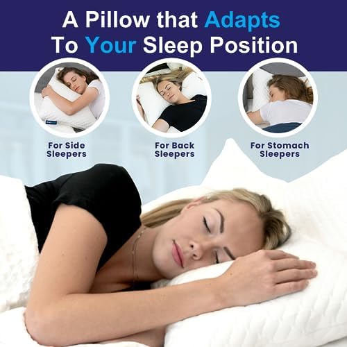 Sidney Sleep Adjustable Curved Pillows for Neck and Shoulder Support with Extra Shredded Fill - Cervical Contour Pillow for Side and Back Sleepers - Queen Size 19" x 29" CertiPUR-US Certified (White) - Image 4