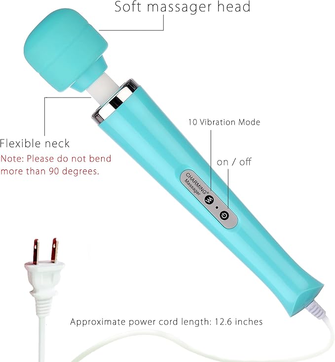 CHARMING Wired Powerful Handheld Back Massager with 10 Strong Vibrations Modes, Personal Therapy Massager for Sports Recovery, Muscle Aches, Body Pain-Light Blue - Image 3