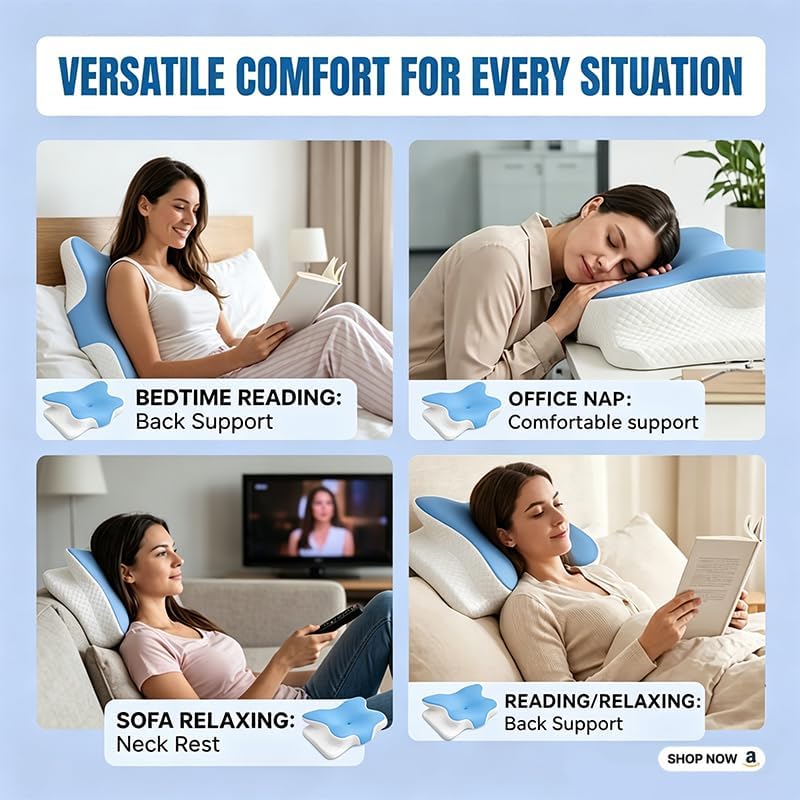 Cooling Neck Support Pillow, Adjustable Cervical Memory Foam for Pain Relief, Odorless Ergonomic Orthopedic Bed Pillows for Side Back Stomach Sleepers, Cozy Sleeping (Blue) - Image 7