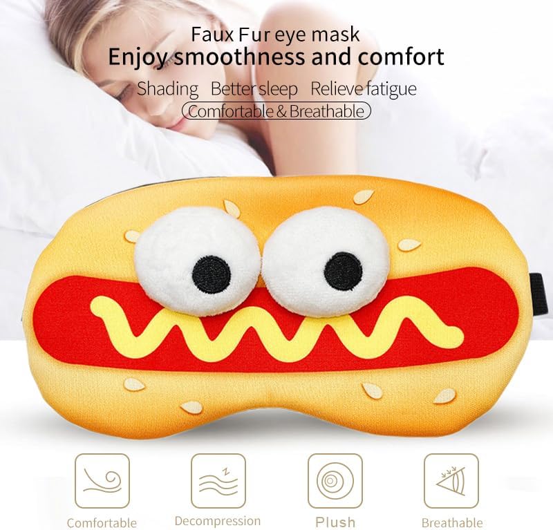 PERFECTSIGHT Sleep Eye Masks, Cute Plush Sleep Eye Cover Lightweight Adjustable Eyeshade Faux Fur Mask Cover for Women Men Sleep Travel Nap (Hotdog) - Image 3