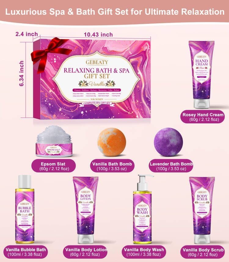 GEBEATY Bath Sets for Women Gift, Stress Relief Spa Self Care Gift Basket - Image 6