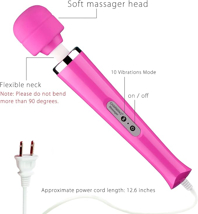 CHARMING 10 Speeds Wired Powerful Handheld Back Massager with Strong Vibration Wand, Personal Therapy Massager for Sports Recovery, Muscle Aches, Body Pain- Rose red - Image 4