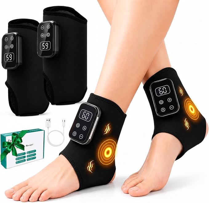 2Pcs Foot Massager for Neuropathy Plantar Fasciitis Pain Relief, Cordless Heated Vibrating Cloud-Soft Ankle Wrap Feet Massage, 5 Heats, 5 Modes by KABOER