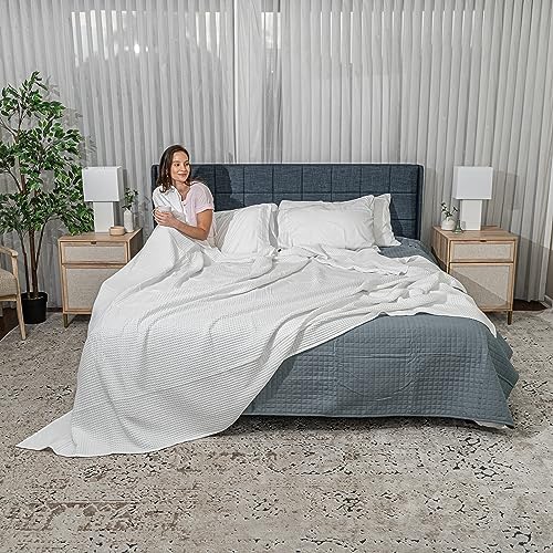 Comfy Cubs Waffle Blanket King, 108" x 90" - 100% Cotton Lightweight Breathable Bed Blanket - Soft Textured Thermal Weave for All Seasons – Decorative Cozy Layer for Couch, Sofa, or Bed - White - Image 2