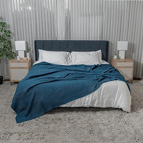 Comfy Cubs Waffle Blanket King, 108" x 90" - 100% Cotton Lightweight Breathable Bed Blanket - Soft Textured Thermal Weave for All Seasons – Decorative Cozy Layer for Couch, Sofa, or Bed - Neptune - Image 5