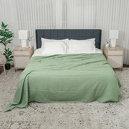 Comfy Cubs Waffle Blanket King, 108" x 90" - 100% Cotton Lightweight Breathable Bed Blanket - Soft Textured Thermal Weave for All Seasons – Decorative Cozy Layer for Couch, Sofa, or Bed - Sage - Image 5