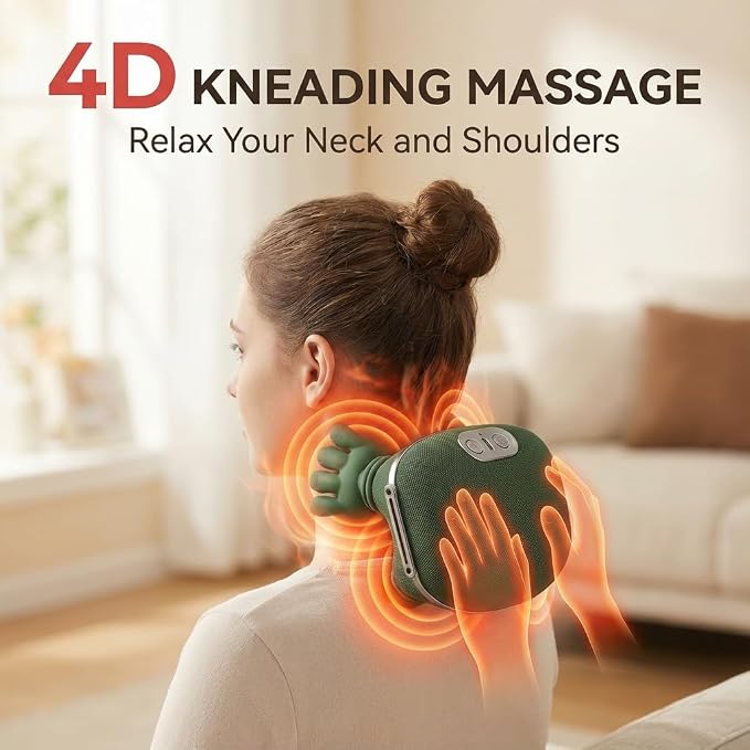Neck Massager with Heat, Shiatsu Neck and Back Massager with 4D Kneading for Shoulder and Cervical Pain, Relax Muscle Tension, Portable and Rechargeable for Home or Office, Green - Image 2