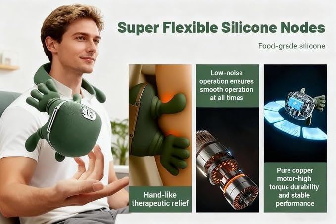 Bionic Heated Massager, Portable Shiatsu Neck and Back Massager, Electric Deep Tissue 4D Kneading Massage, Simulated Human Hand Design for Pain Relief and Muscle Relax (PY-070 Textile Green) - Image 5