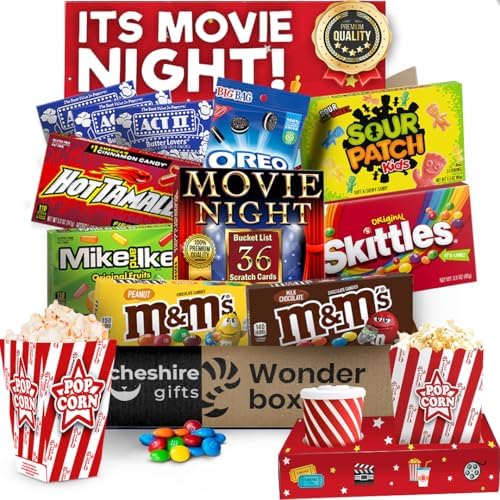 Movie Night Gift Basket - Movie Night Supplies, Candy & Popcorn Gift Set by CheshireGifts