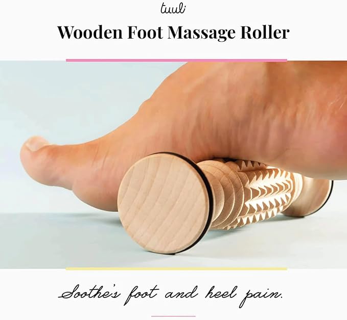 tuuli Accessories - Wooden Foot Massager, Grooved Muscle Roller, Helps Ease Muscle Tension, Supports Blood Circulation, Natural Wood Therapy Massage Tools, 8 x 2 inches - Image 2