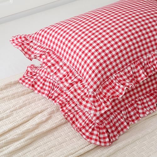 2 Pack Red/White Gingham Pillowcase 20x26 inches 100% Washed Cotton - Image 4