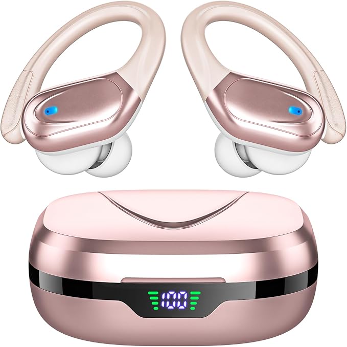 HAOYUYAN Sports Bluetooth Headphones, 80Hrs Playtime Wireless Earbuds with LED Power Display, IPX7 Waterproof Earphones for Workout/Running, Noise Canceling Headset Ear Buds by HAOYUYAN