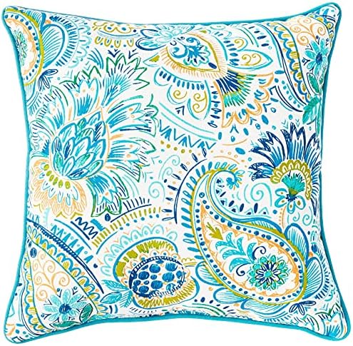 Pillow Perfect Paisley Indoor/Outdoor Accent Throw Pillow, Plush Fill, Weather, and Fade Resistant, Large Throw - 18.5" x 18.5", Blue/Yellow Gilford, 2 Count - Image 4
