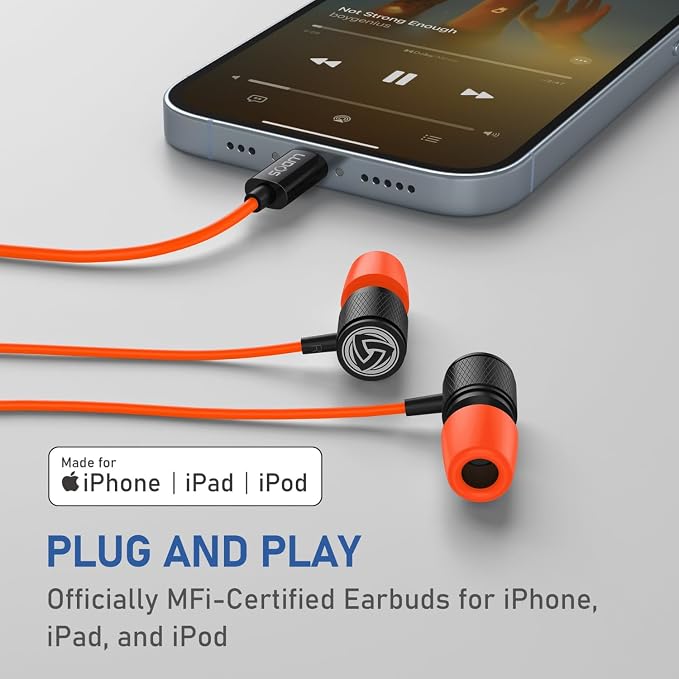 LUDOS Ultra iPhone Wired Headphones Earbuds Earphones with Lightning Connector Apple MFi Certified, 5 Years Warranty, for iPhone 14 13 12 11 Pro Max X XS XR 8 7 Plus with Microphone Control - Coral - Image 5