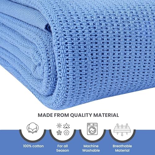 Linteum Textile Supply Blue Hospital Thermal Blanket 66x90 Inch 100% Cotton, Soft and Cozy, Breathable, Open-Cell Weave Design, All Season Twin Hospital Blanket (2-Pack) - Image 6