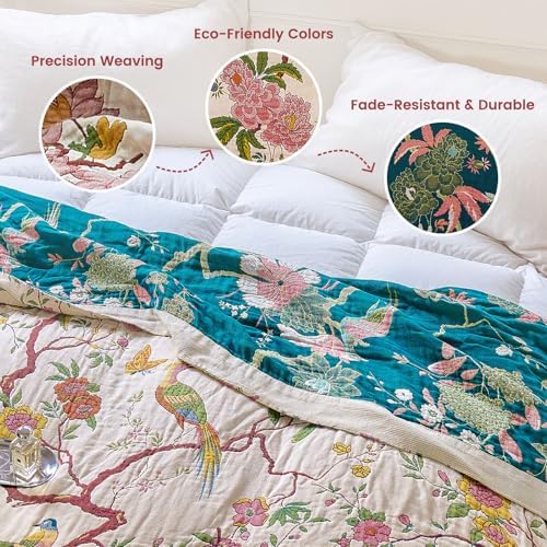 MSGKV Boho Throw Blanket 60"x80" Cotton Chinoiserie Bird Blanket for Couch - Image 3
